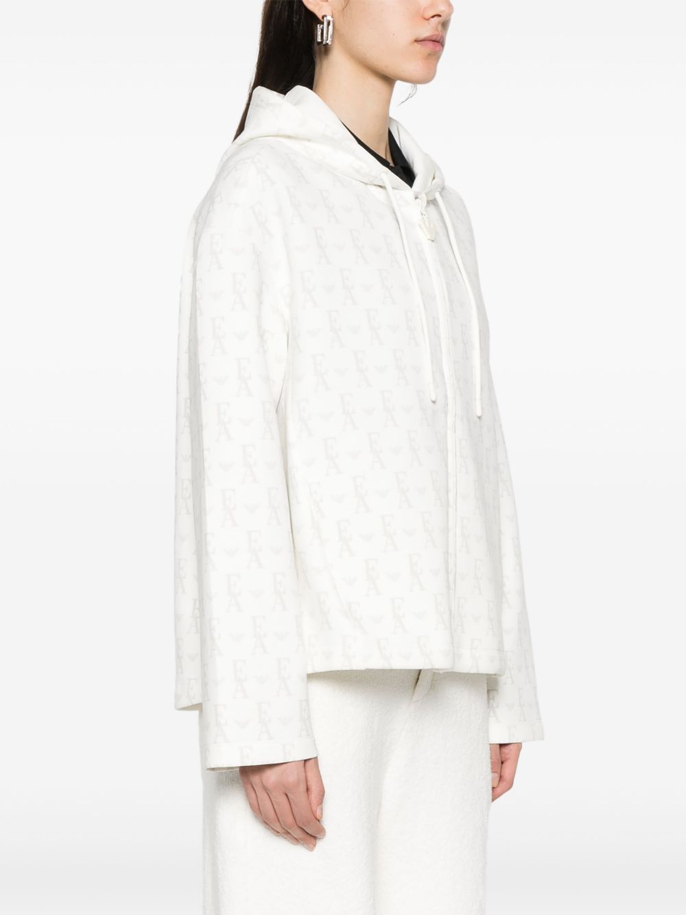 Emporio Armani Zip-up hoodie in double jersey with all-over lettering Emporio Armani
