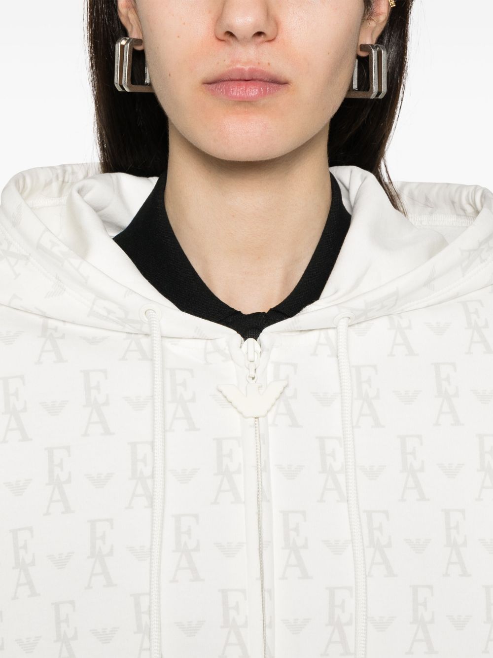 Emporio Armani Zip-up hoodie in double jersey with all-over lettering Emporio Armani