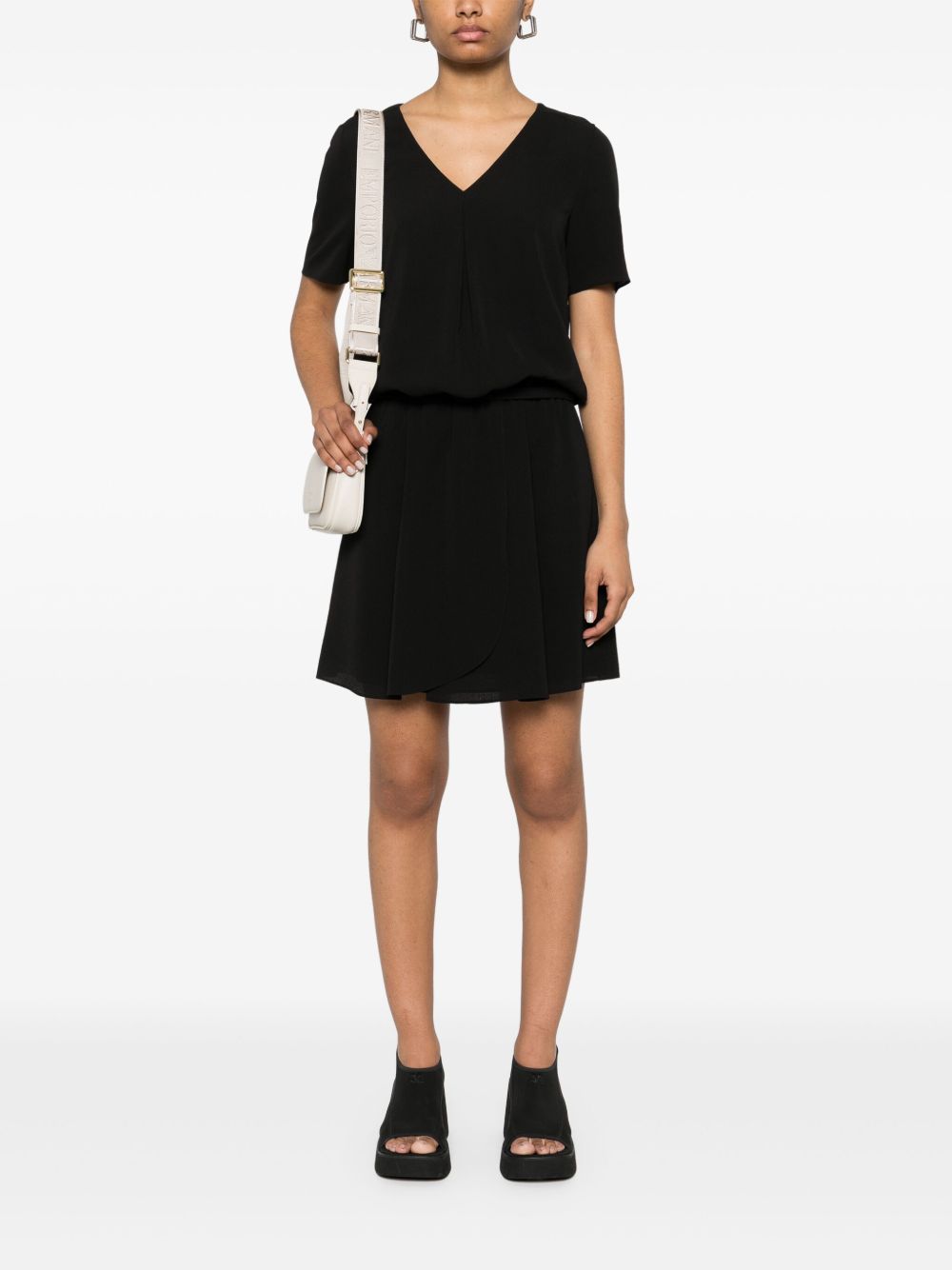 Emporio Armani Short dress with gathered waist and belt in flowing crepe Emporio Armani 