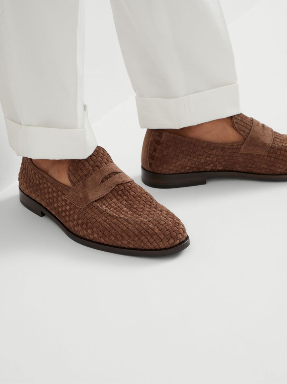 Brunello Cucinelli Penny Loafer in woven suede Brunello Cucinelli