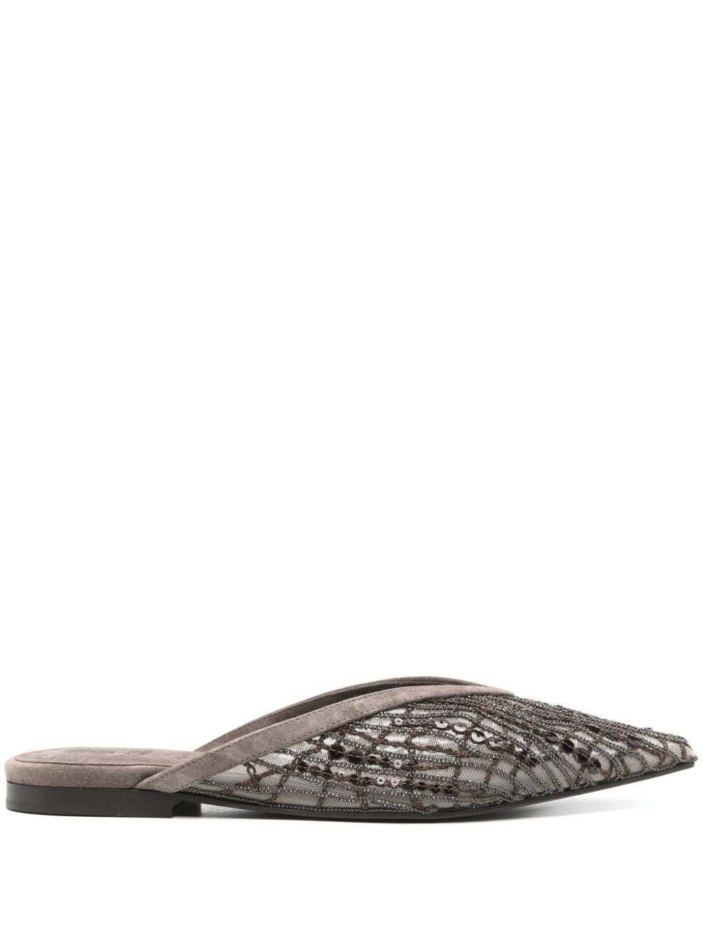 Brunello Cucinelli Flats Glistening Abstract Embroidery in suede Brunello Cucinelli