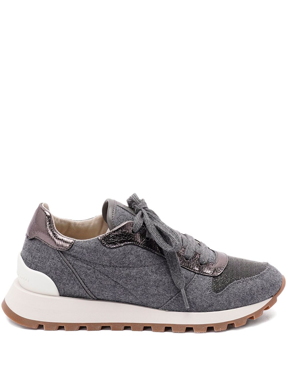 Brunello Cucinelli Virgin wool flannel and lamé calfskin runners Brunello Cucinelli