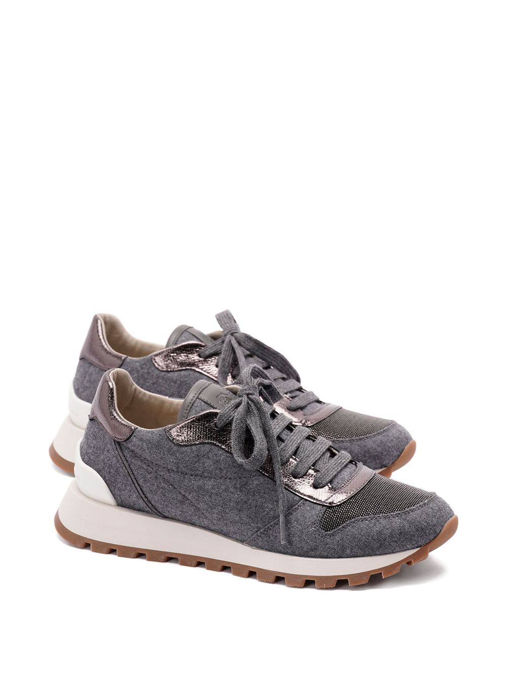 Brunello Cucinelli Virgin wool flannel and lamé calfskin runners Brunello Cucinelli