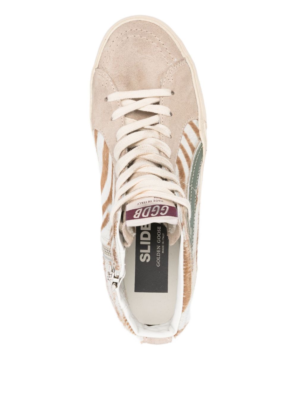 Golden Goose Slide in zebra-print pony skin with laminated leather flash Golden Goose