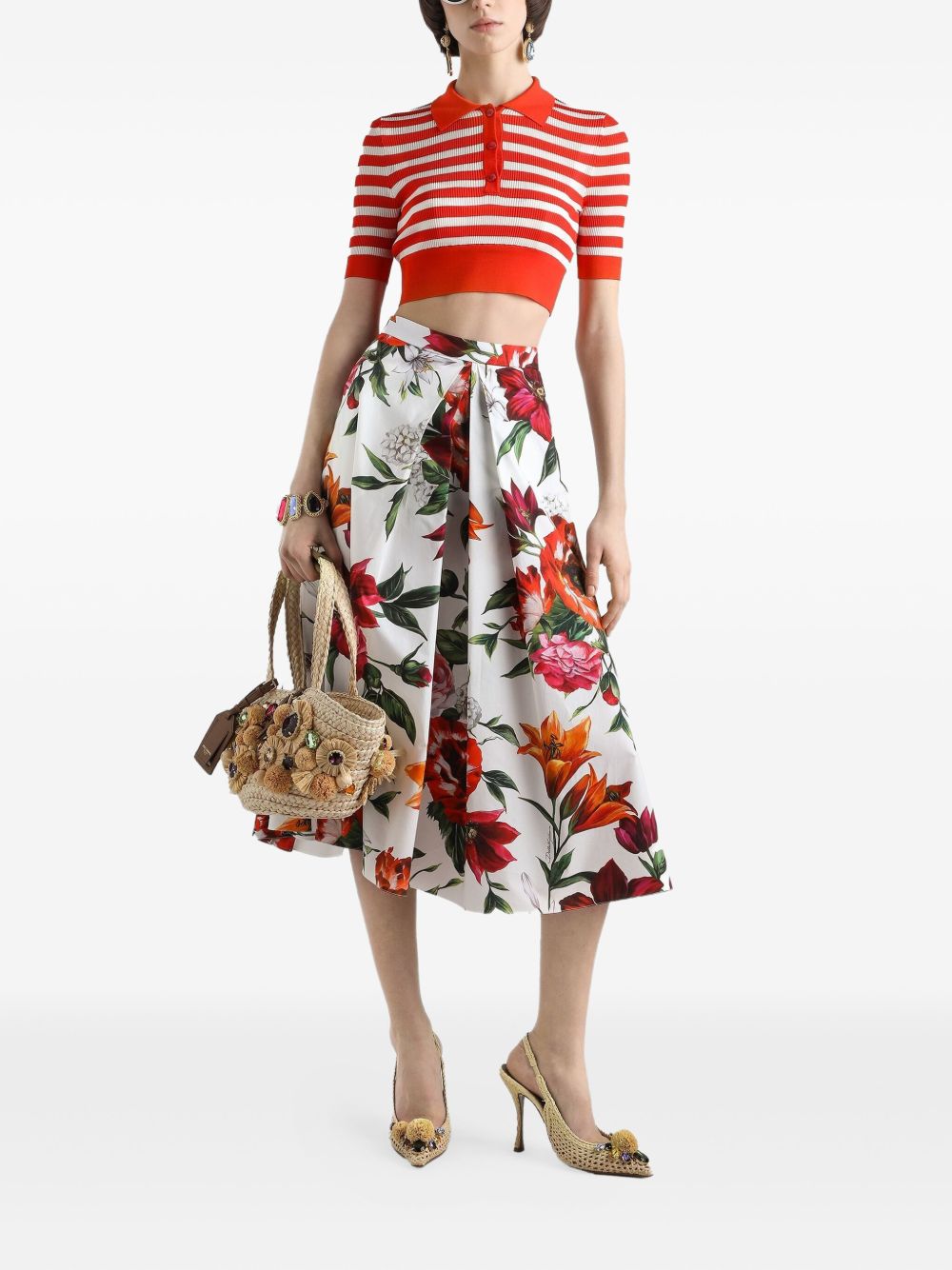 Dolce & Gabbana Flower-print pleated poplin skirt Dolce & Gabbana 