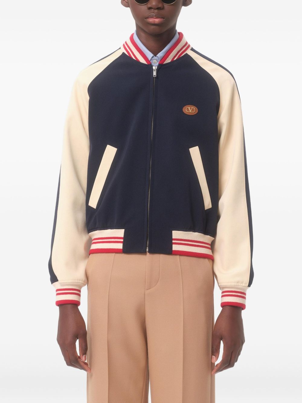 Valentino Wool and Cotton Bomber Jacket with Vlogo and Le Chat De La Maison Patch Valentino