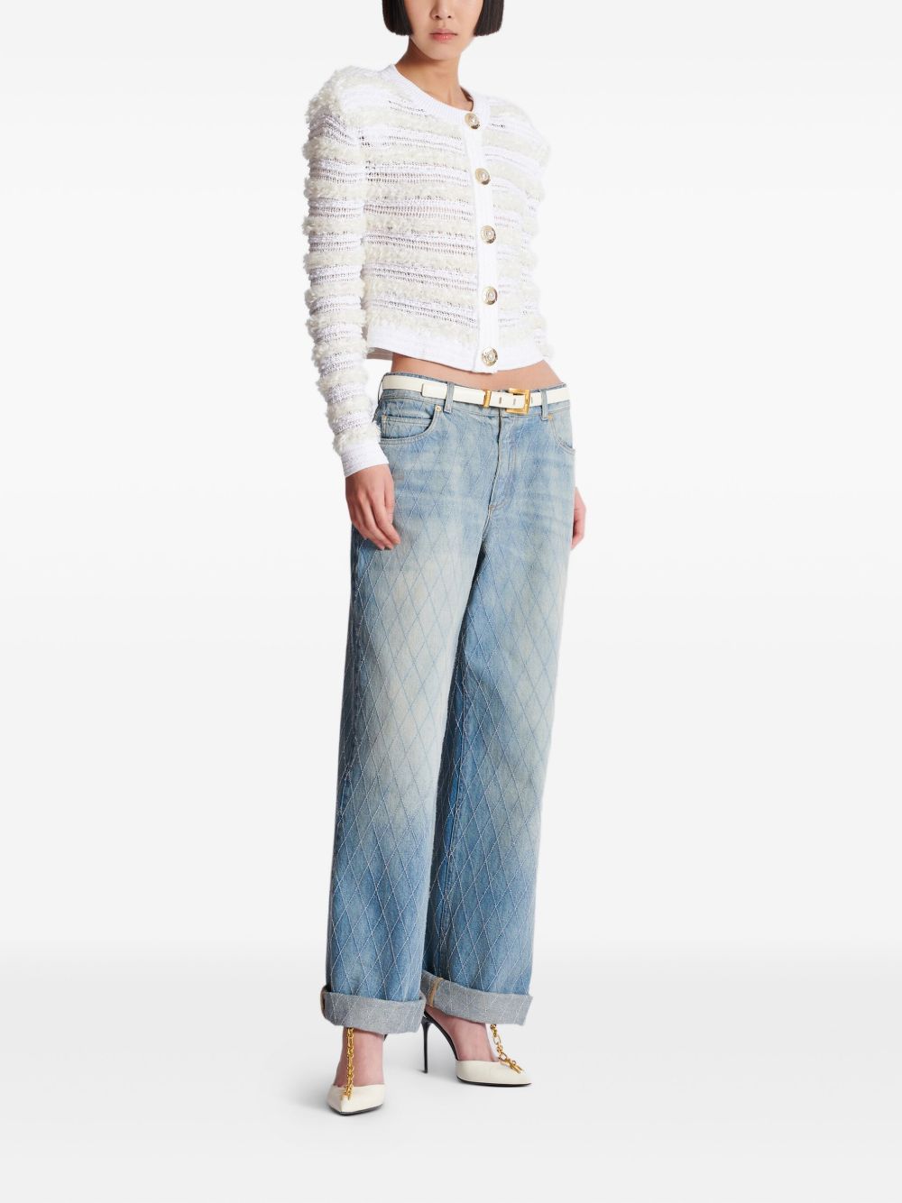 Balmain Long-sleeved tweed-effect knit cardigan Balmain