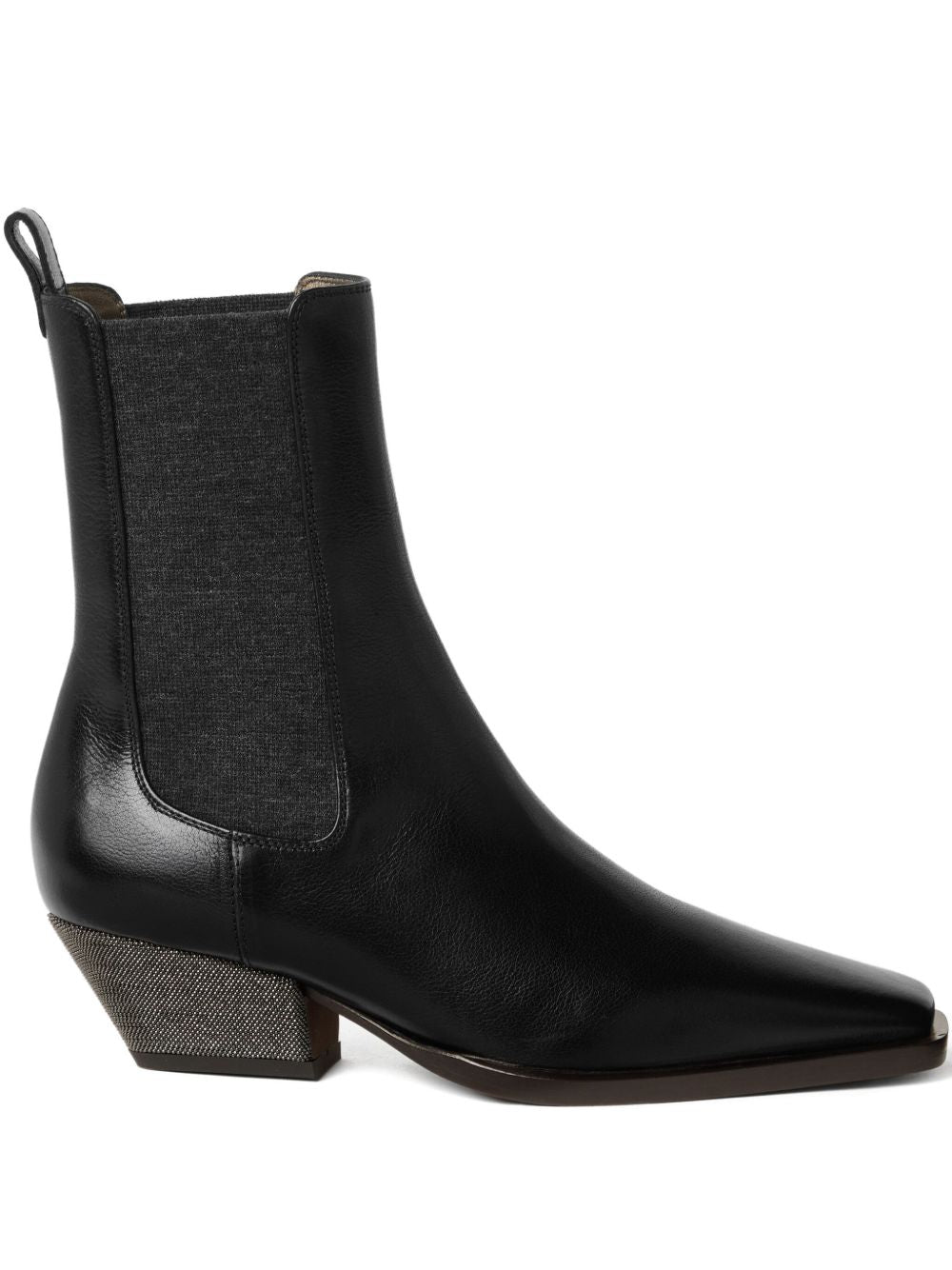 Brunello Cucinelli Classic Leather Chelsea Boot with Precious Block Heels Brunello Cucinelli