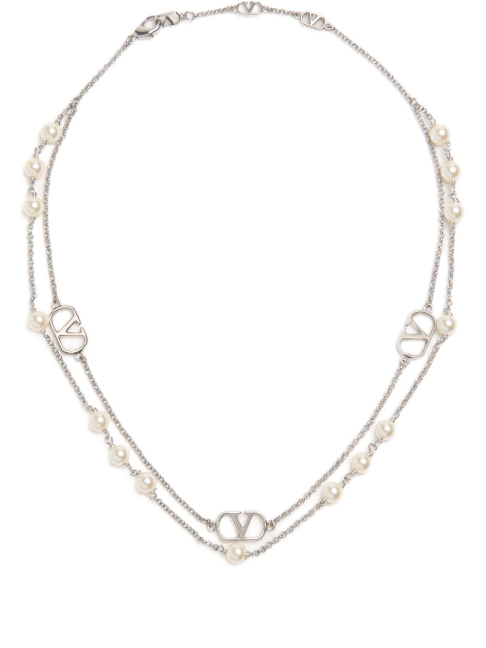 Valentino Garavani Vlogo Signature Metal Necklace With Swarovski Pearls Valentino Garavani
