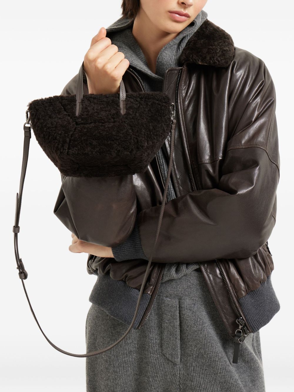 Brunello Cucinelli BC Duo mini bag in curly shearling with monili Brunello Cucinelli