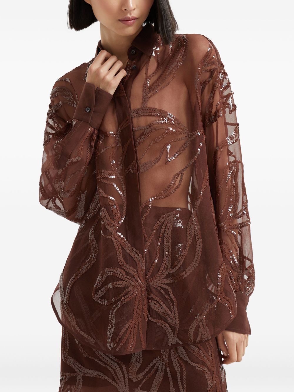 Brunello Cucinelli Crispy silk shirt with dazzling floral embroidery Brunello Cucinelli 