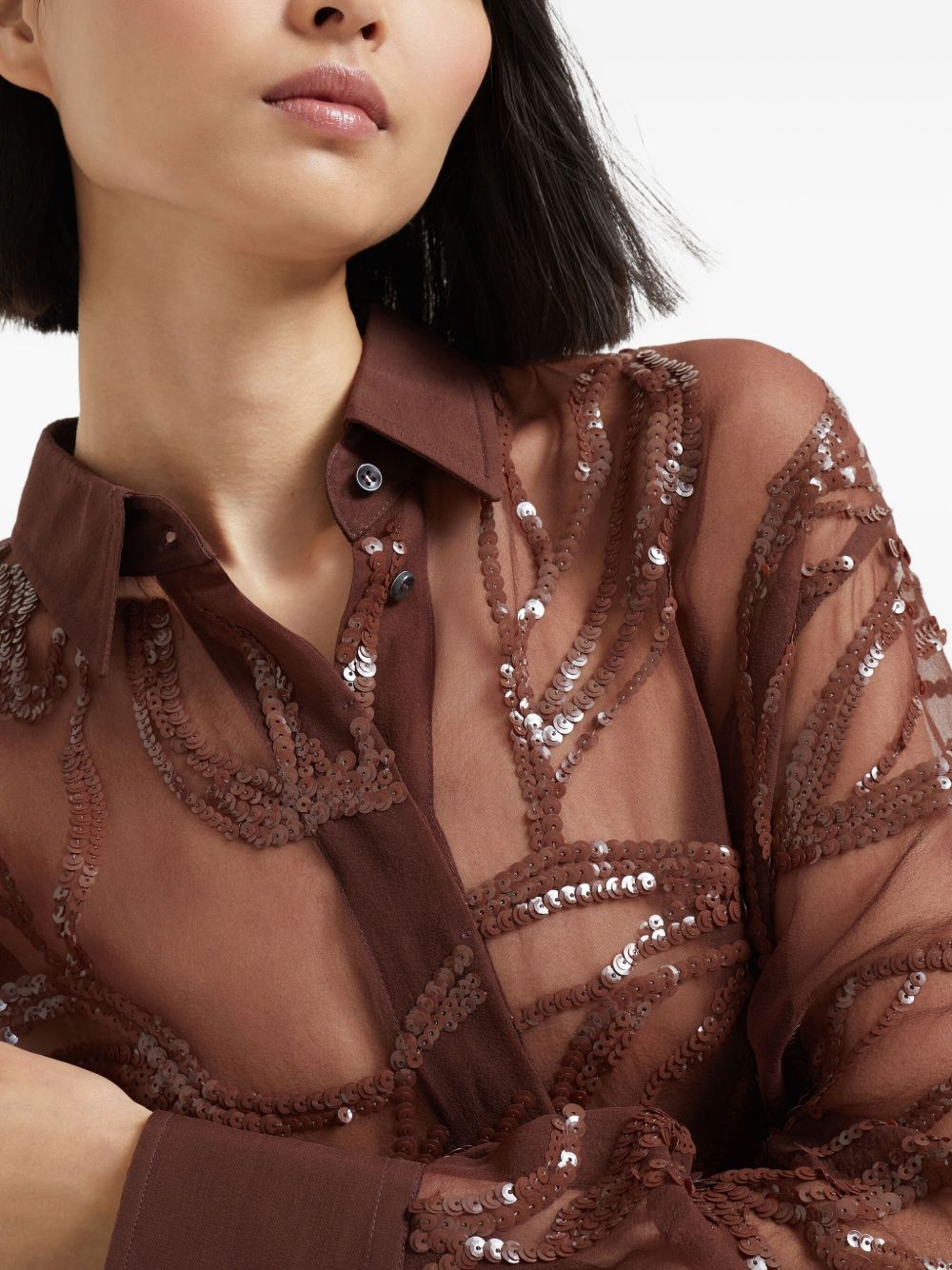 Brunello Cucinelli Crispy silk shirt with dazzling floral embroidery Brunello Cucinelli 