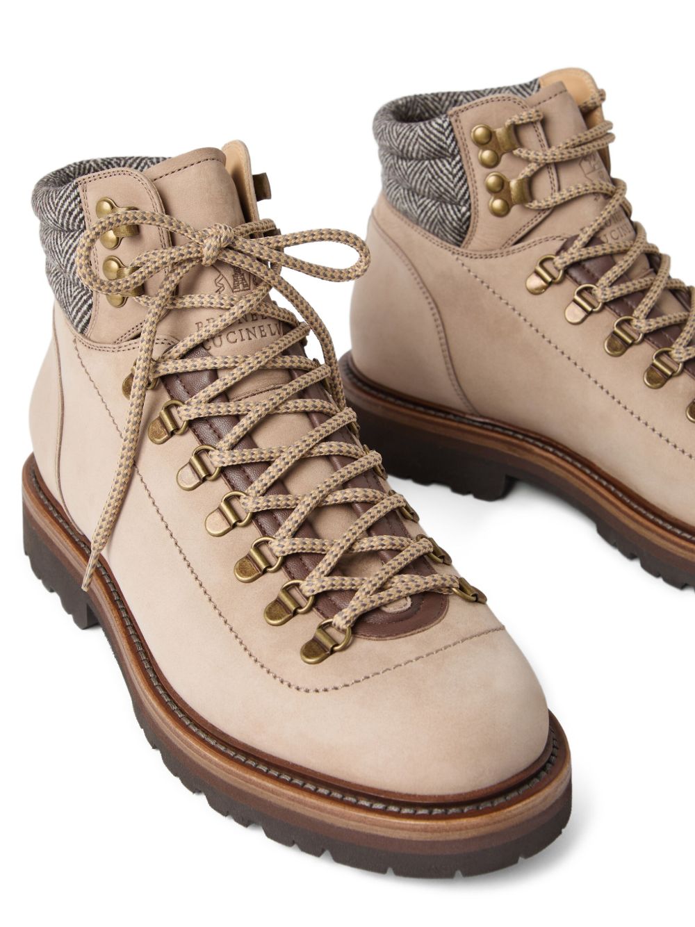 Brunello Cucinelli Nubuck mountain-style boots with wool and cashmere insert Brunello Cucinelli