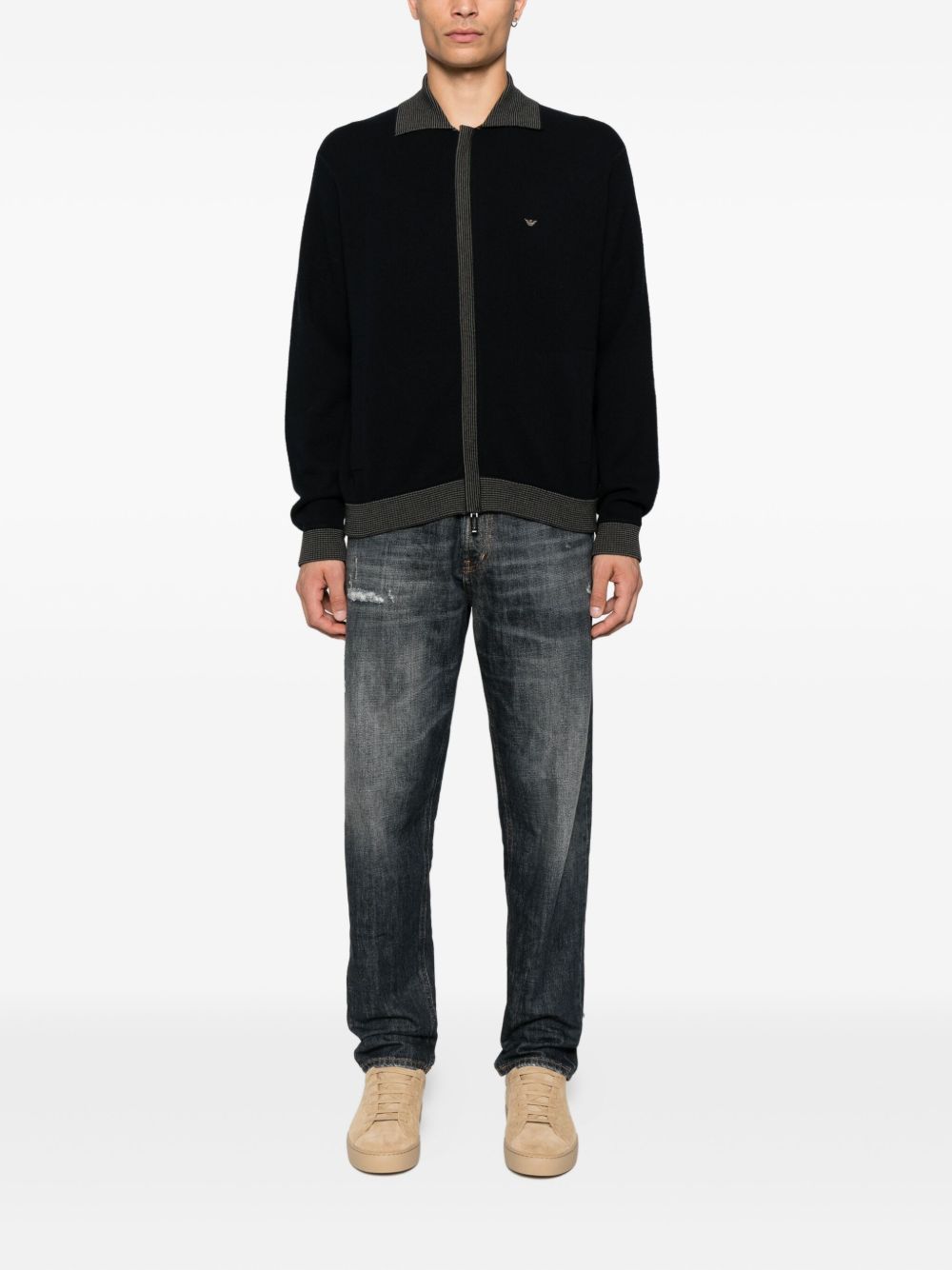 Emporio Armani Ribbed-trimmed zip-up cardigan Emporio Armani 