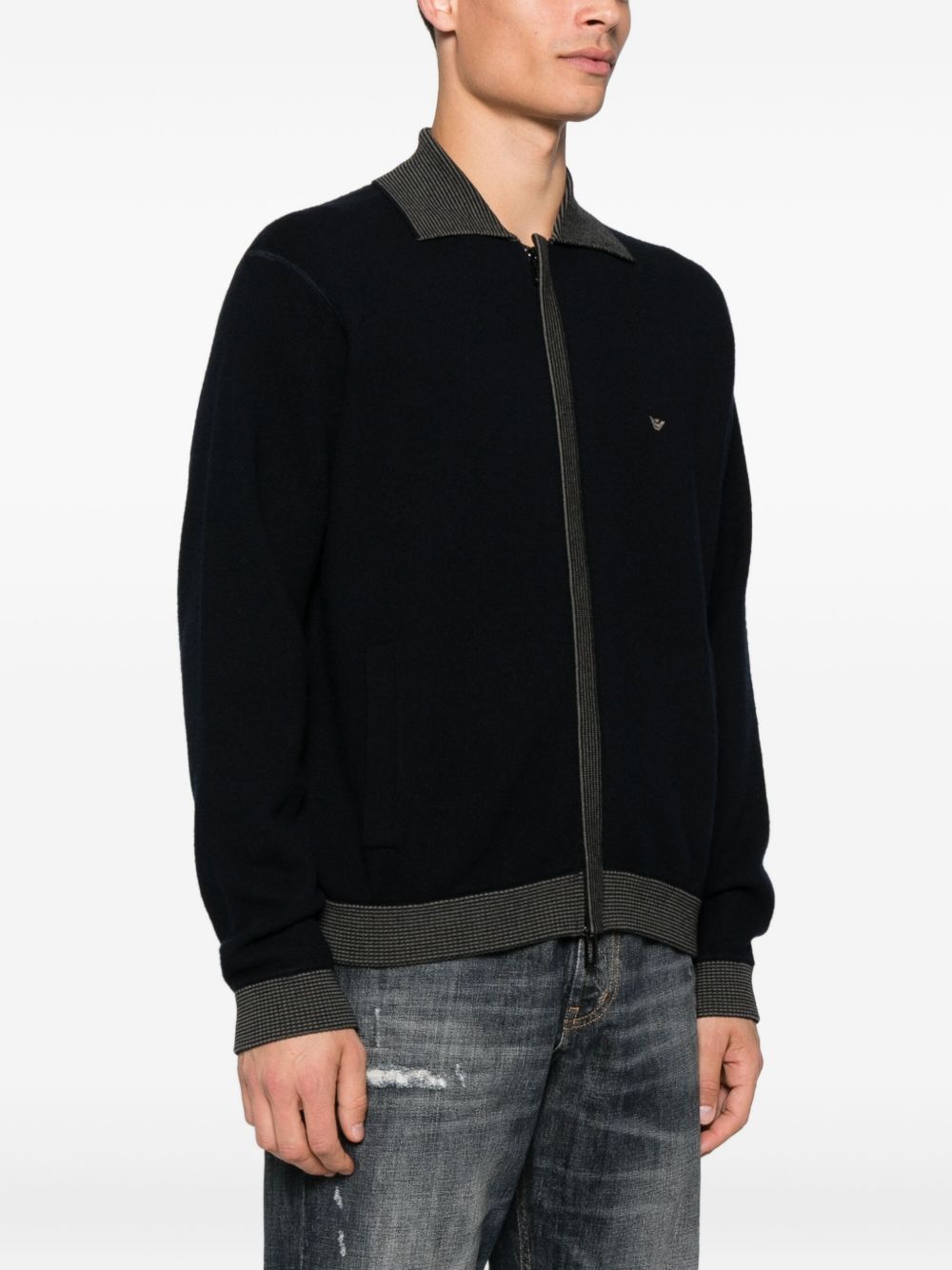 Emporio Armani Ribbed-trimmed zip-up cardigan Emporio Armani 
