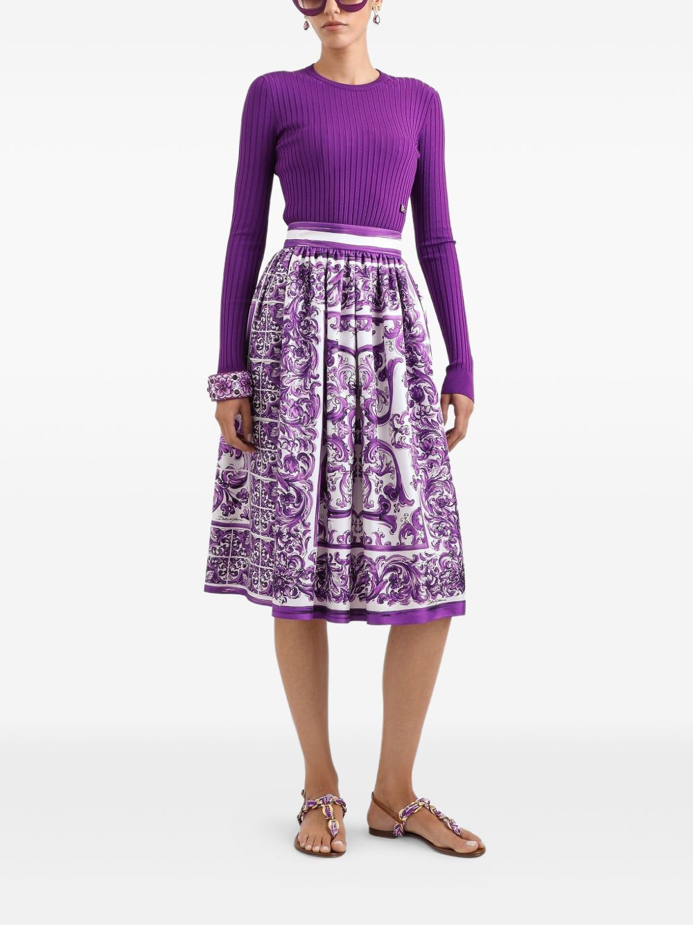 Dolce & Gabbana Gathered twill skirt with maiolica print Dolce & Gabbana