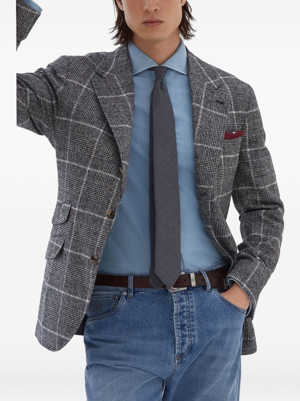 Brunello Cucinelli Alpaca and wool overcheck Prince of Wales deconstructed Cavallo blazer Brunello Cucinelli 