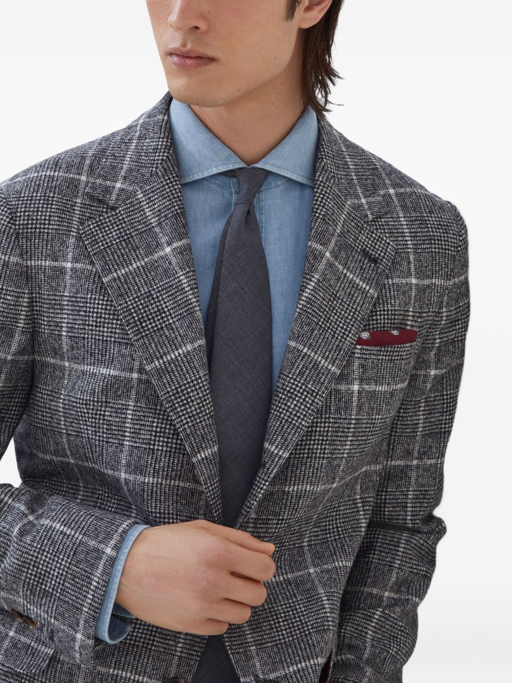 Brunello Cucinelli Alpaca and wool overcheck Prince of Wales deconstructed Cavallo blazer Brunello Cucinelli 