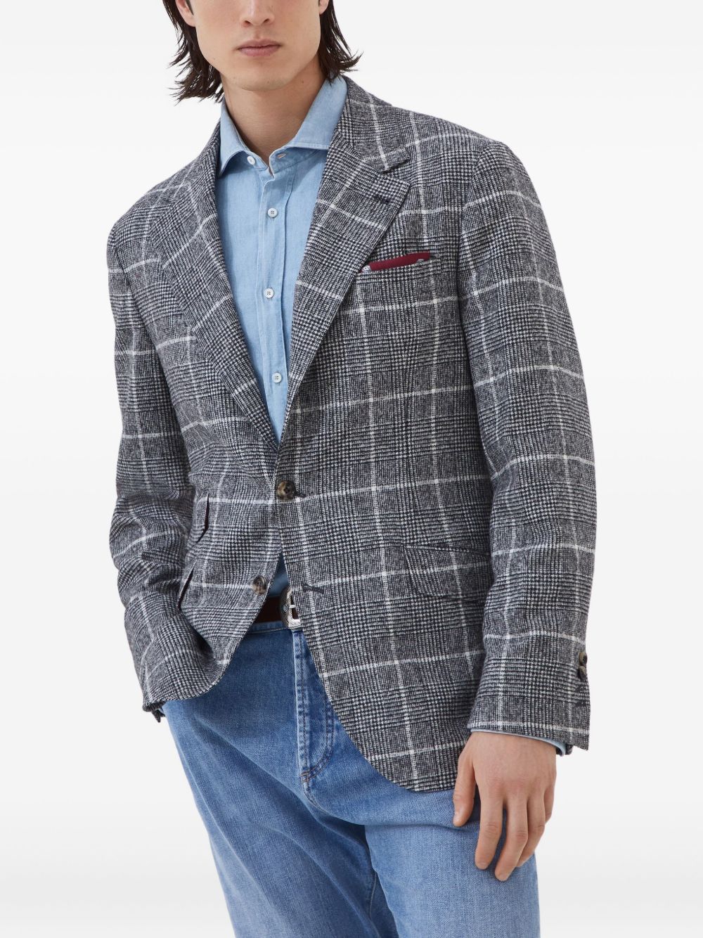 Brunello Cucinelli Alpaca and wool overcheck Prince of Wales deconstructed Cavallo blazer Brunello Cucinelli 
