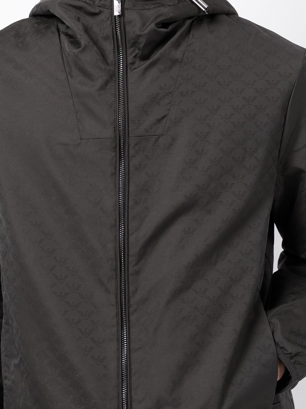 Emporio Armani Hooded jacket with zip in nylon jacquard eagle all over Emporio Armani