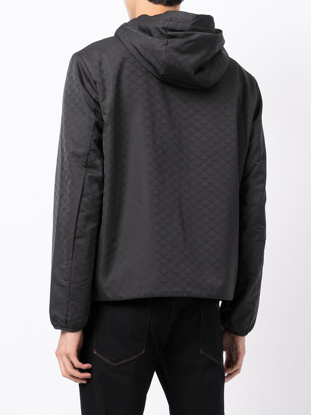 Emporio Armani Hooded jacket with zip in nylon jacquard eagle all over Emporio Armani