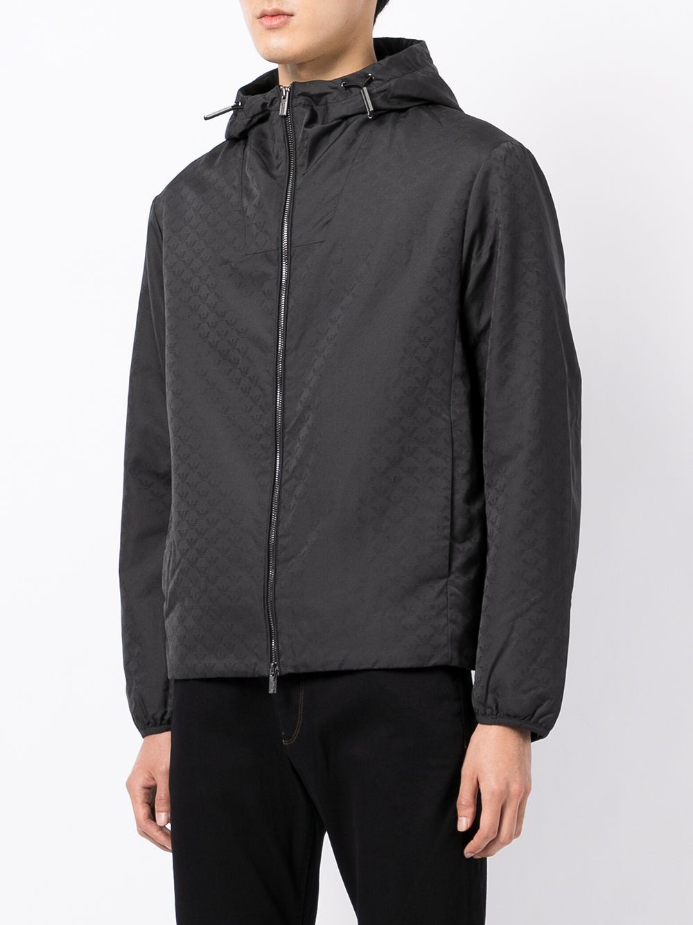 Emporio Armani Hooded jacket with zip in nylon jacquard eagle all over Emporio Armani