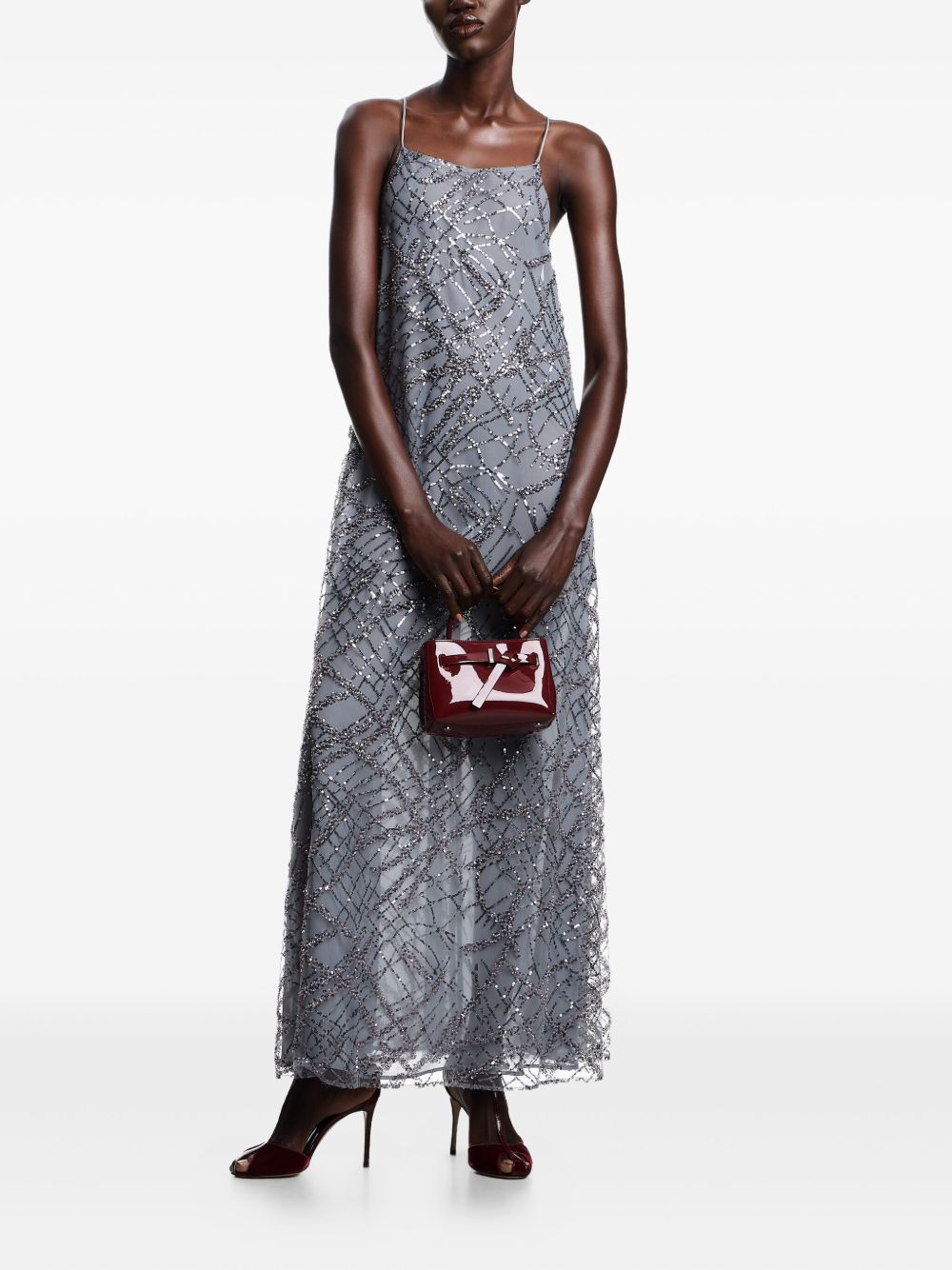 Emporio Armani Long tulle dress with all-over micro sequin and jet embroidery Emporio Armani