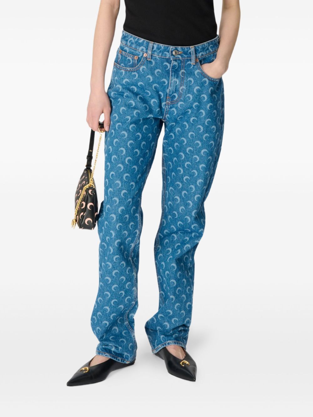 Marine Serre Moon Laser Blue Wash Denim Straight Jeans Marine Serre 