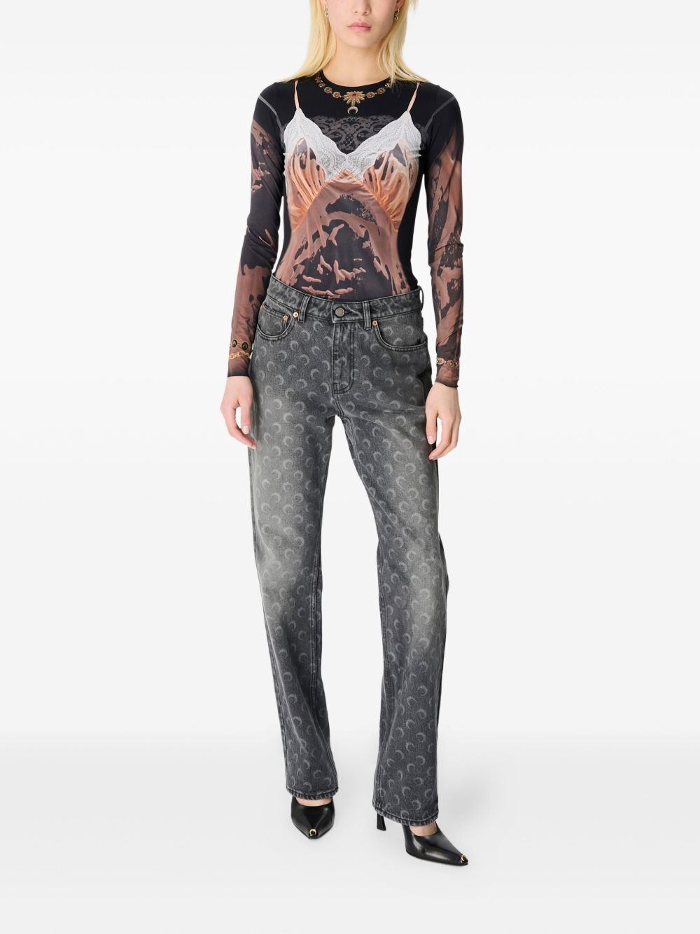 Marine Serre Moon Laser Grey Wash Denim Straight Jeans Marine Serre 