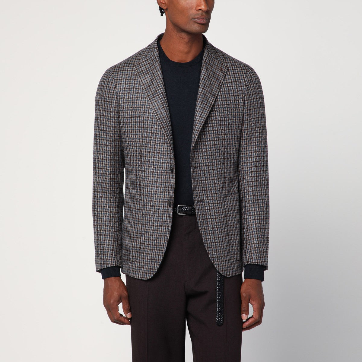 Tagliatore Beige/light blue patterned single-breasted jacket Tagliatore 