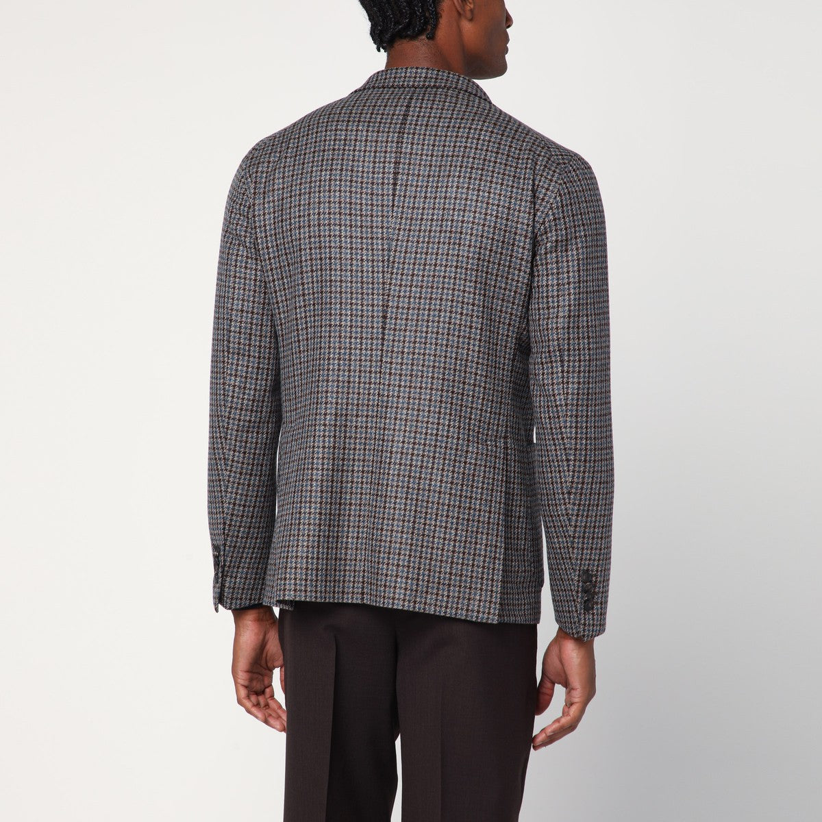 Tagliatore Beige/light blue patterned single-breasted jacket Tagliatore 