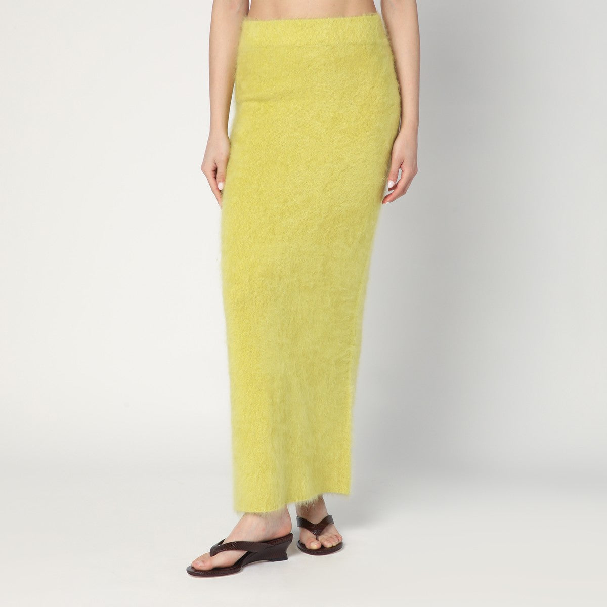 Soft Goat Long Lime-coloured brushed cashmere skirt Soft Goat 