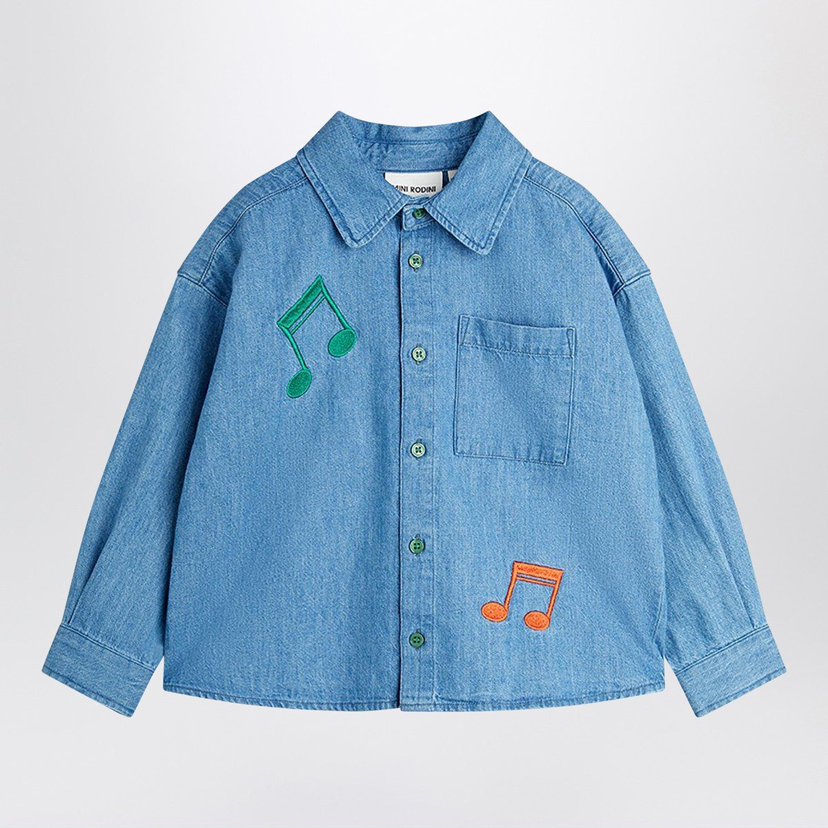 Mini Rodini Light blue denim shirt with musical notes Mini Rodini 