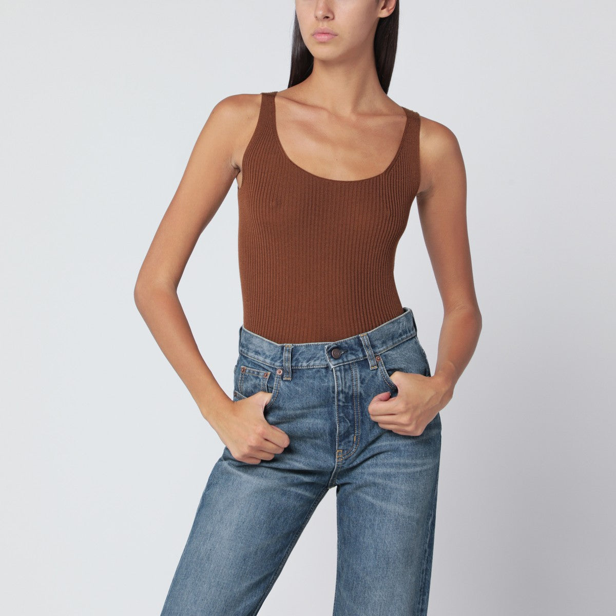 Roberto Collina Tobacco-coloured wool tank top Roberto Collina 