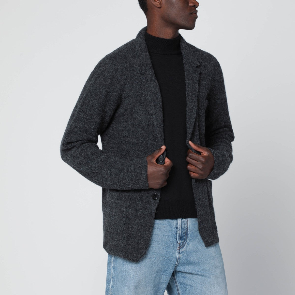 Roberto Collina Anthracite grey jacket-style cardigan Roberto Collina 