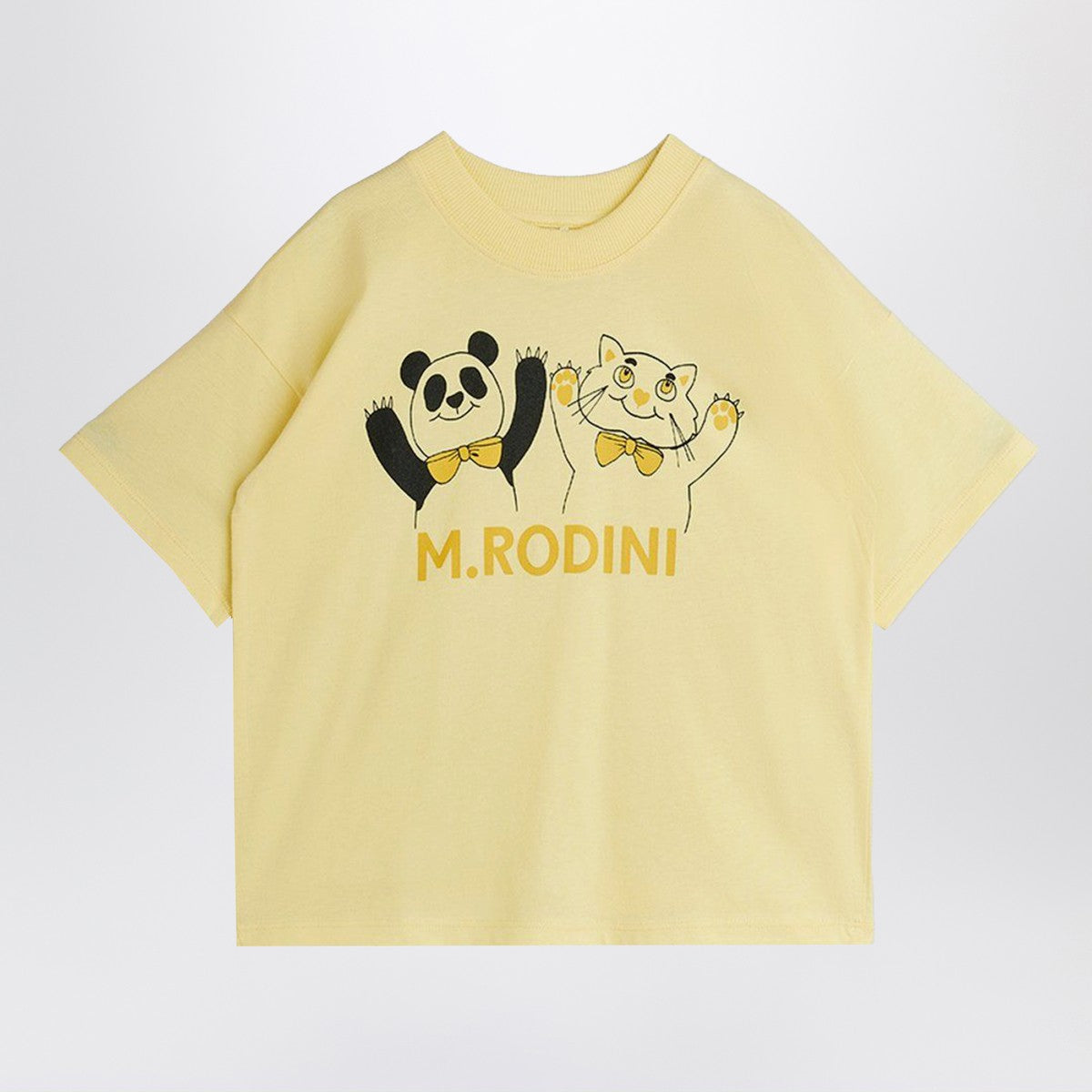 Mini Rodini Light yellow T-shirt with panda and cat print Mini Rodini 
