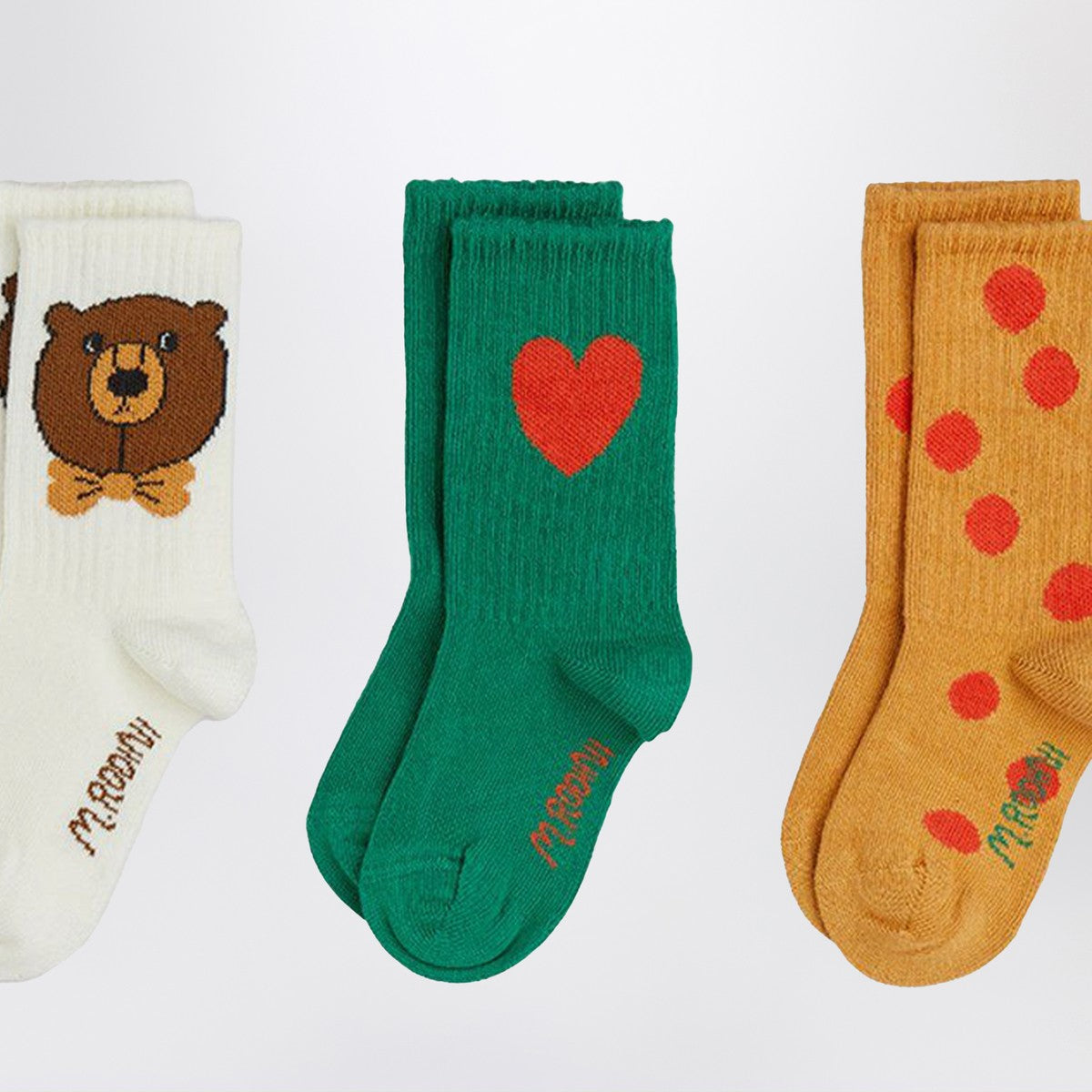 Mini Rodini Three socks with bear, heart and polka-dot patterns Mini Rodini 