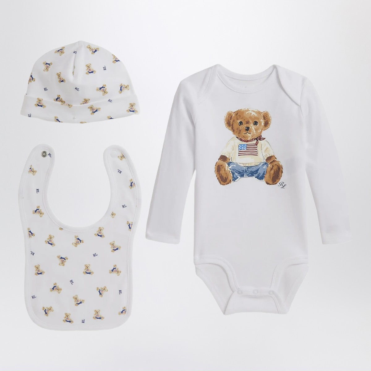 Polo Ralph Lauren Three-piece Polo Bear cotton set in white Polo Ralph Lauren 