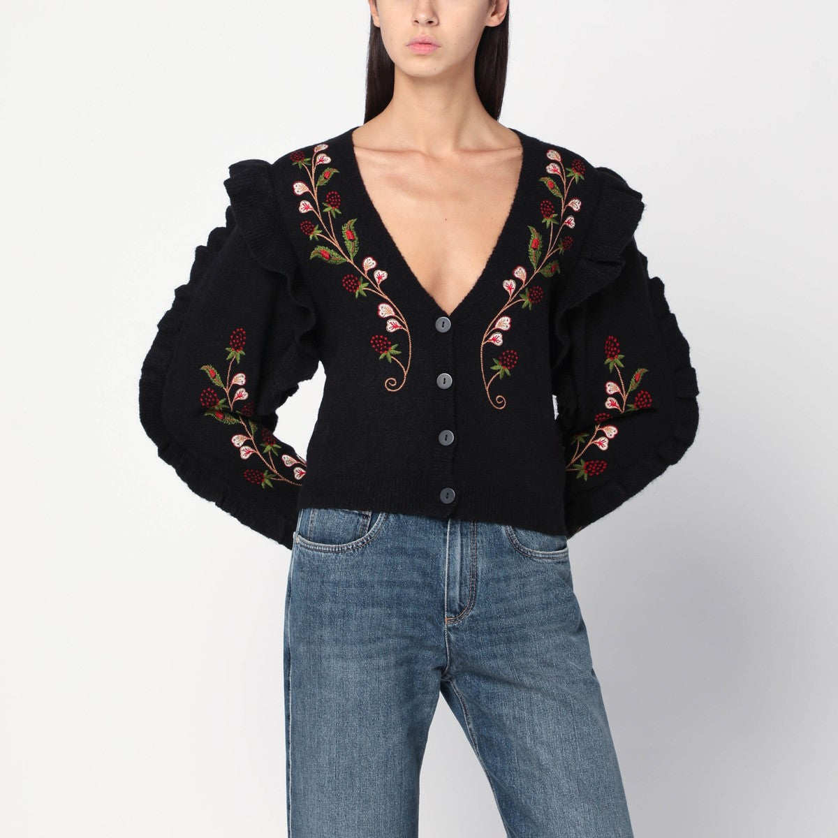 FARM Rio Black wool-blend cardigan with embroidery FARM Rio 