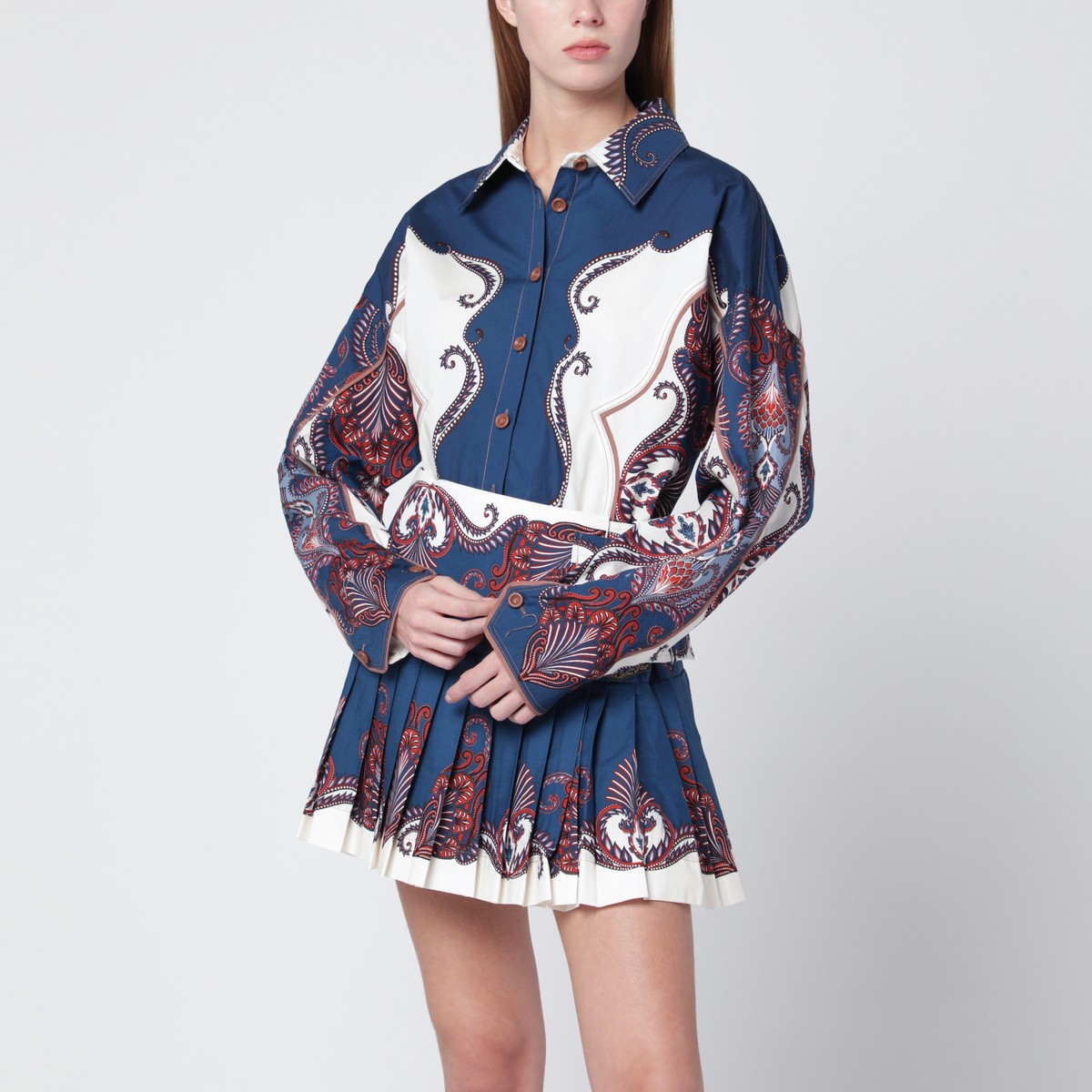 FARM Rio Deep blue and sand shirt with arabesque print FARM Rio 