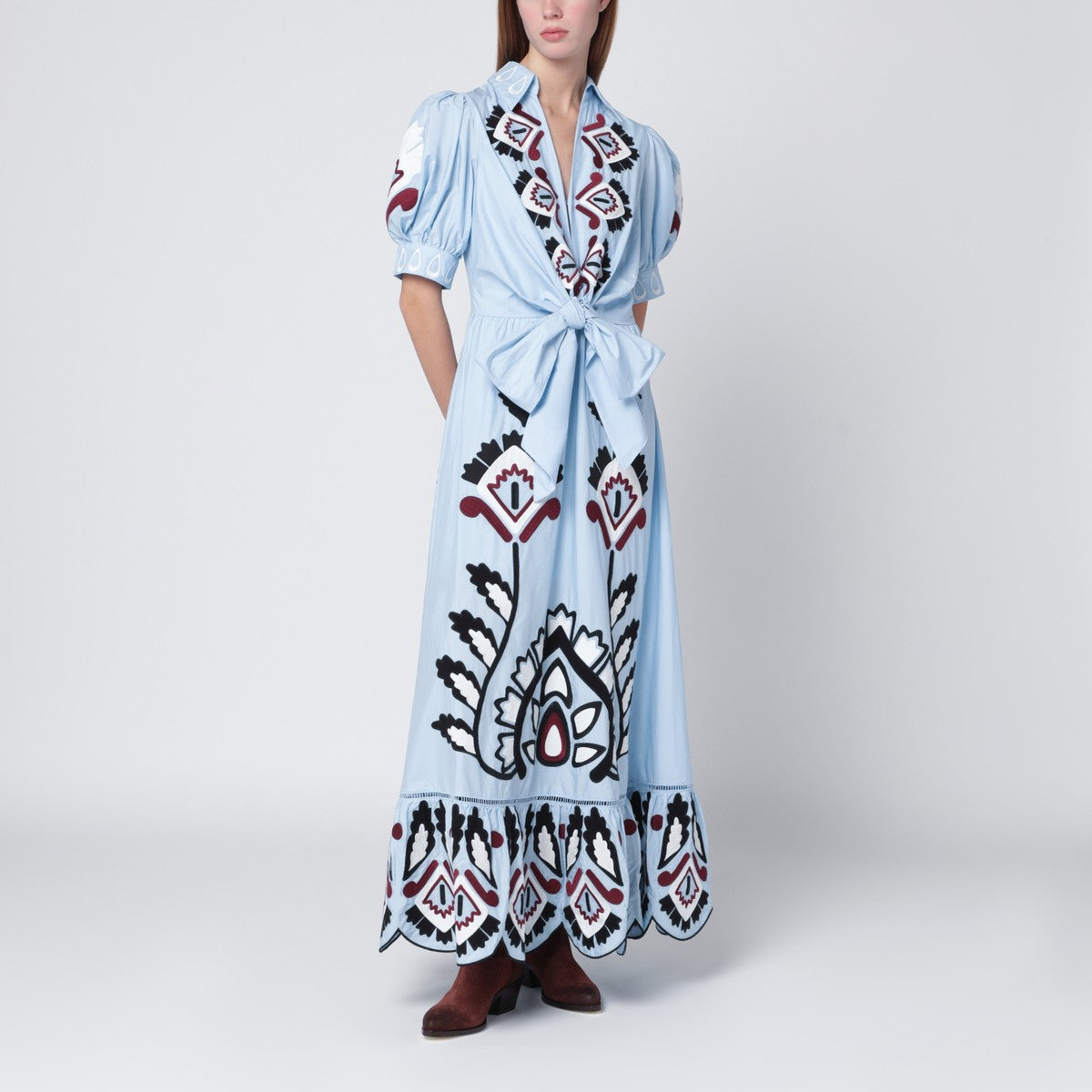 FARM Rio Light blue embroidered long dress with bow FARM Rio 