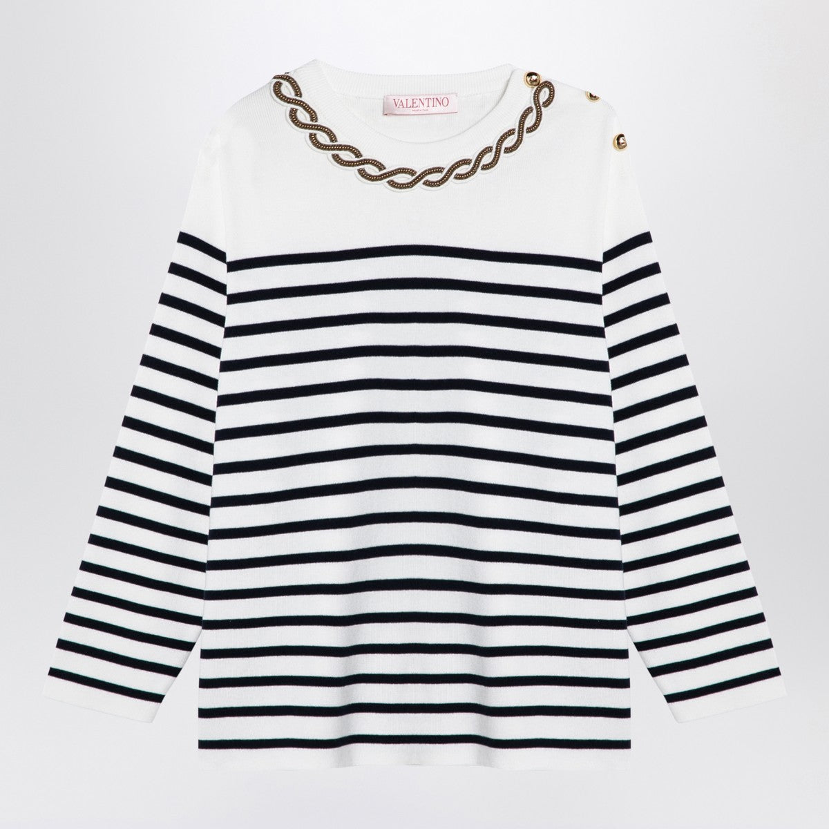 Valentino Ivory/navy striped jersey with embroidery Valentino 