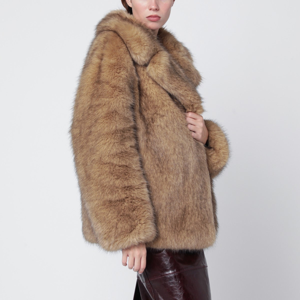 STAND STUDIO Light brown short faux-fur jacket Stand Studio 