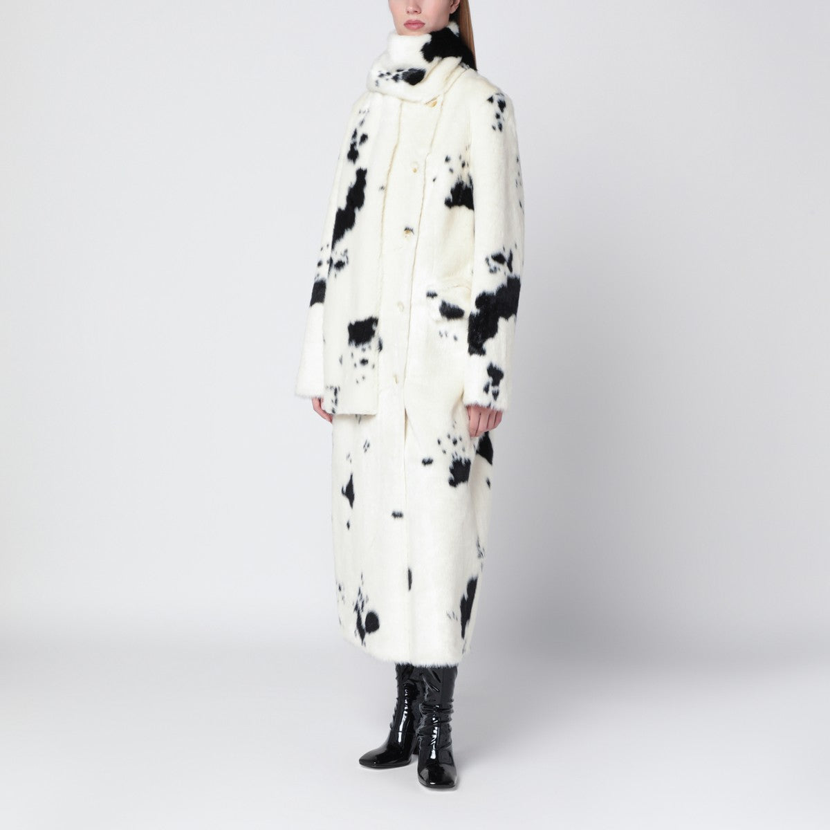 STAND STUDIO Double-breasted faux-fur coat with cow pattern Stand Studio 