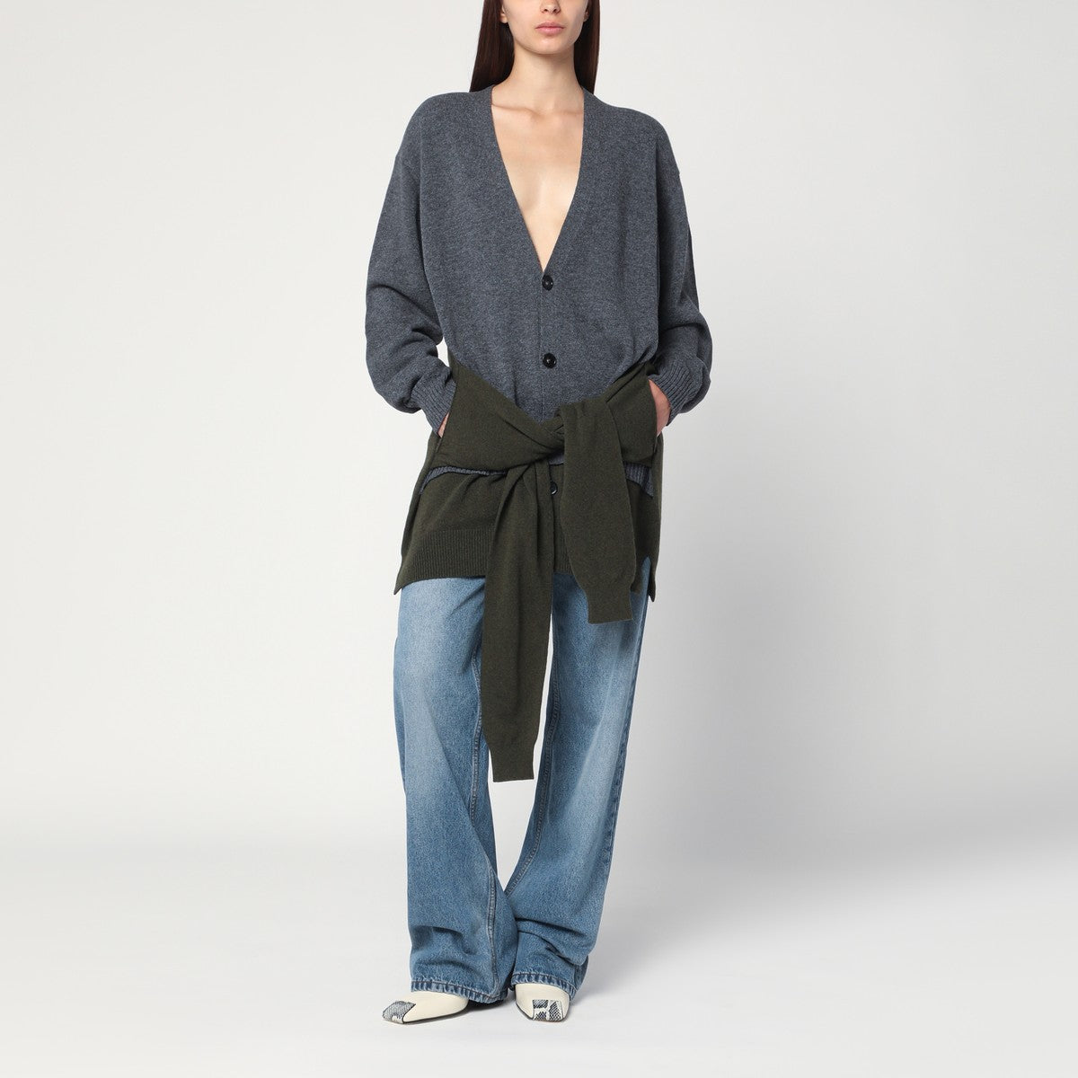 Stella McCartney Grey/dark green cardigan with crossed sleeves Stella McCartney 