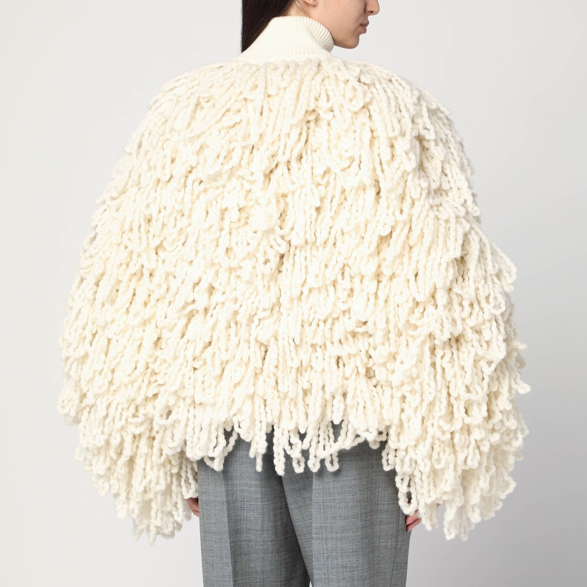 Stella McCartney White wool bomber jacket with fringes Stella McCartney 