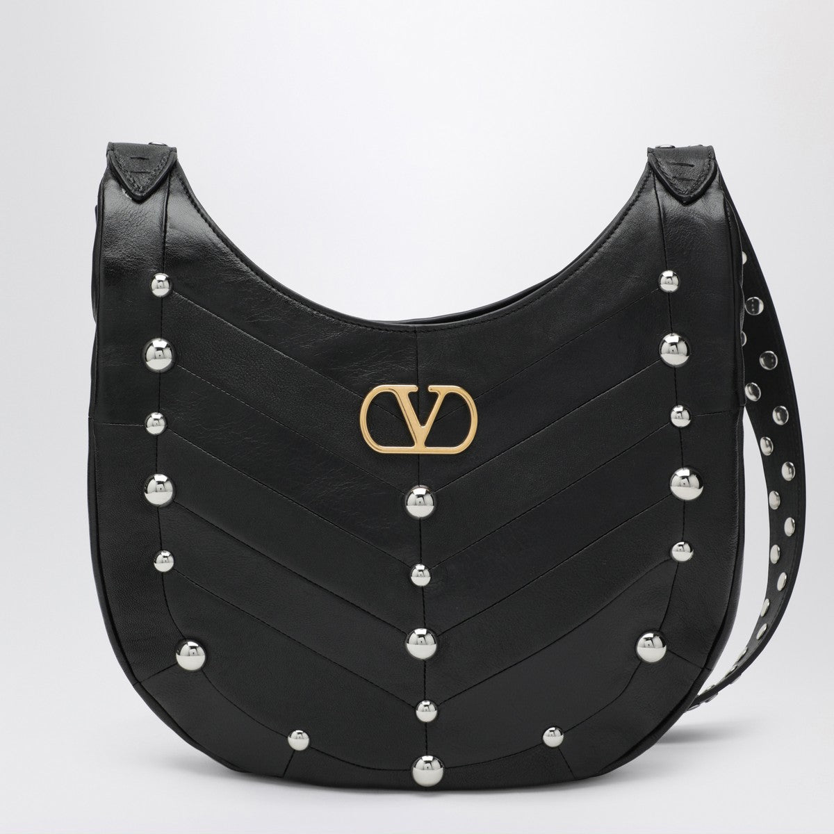 Valentino Garavani Small Hoboho bag with black chevron pattern and studs Valentino Garavani 