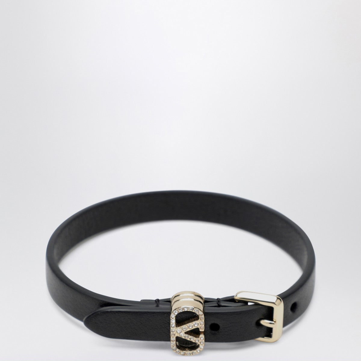 Valentino Garavani Ovalette black leather and crystal bracelet Valentino Garavani 