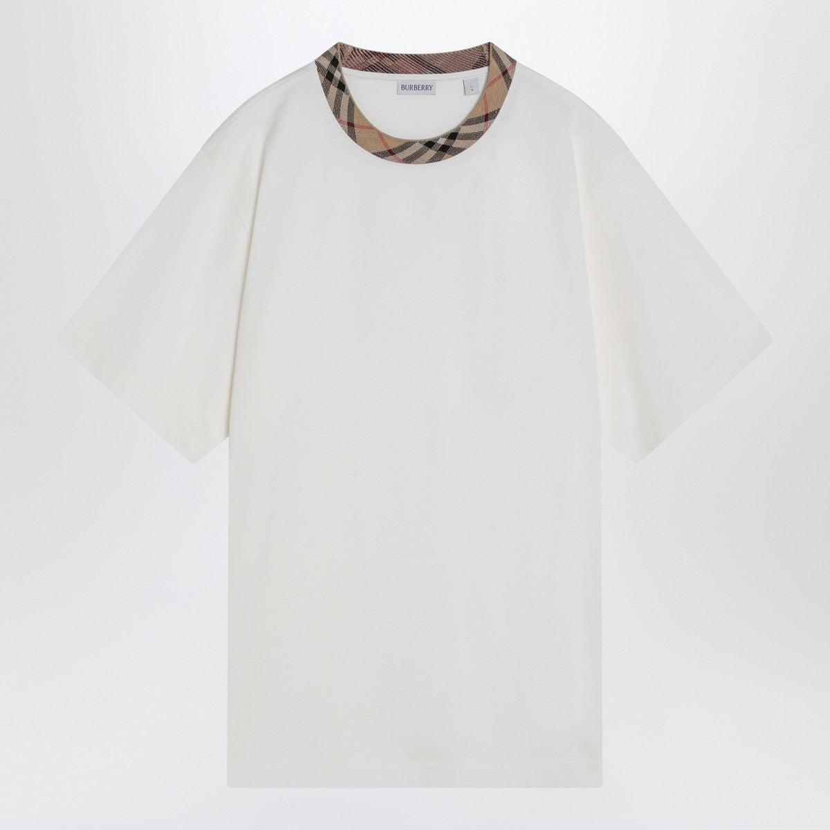 Burberry White cotton T-shirt with Check finishes Burberry 