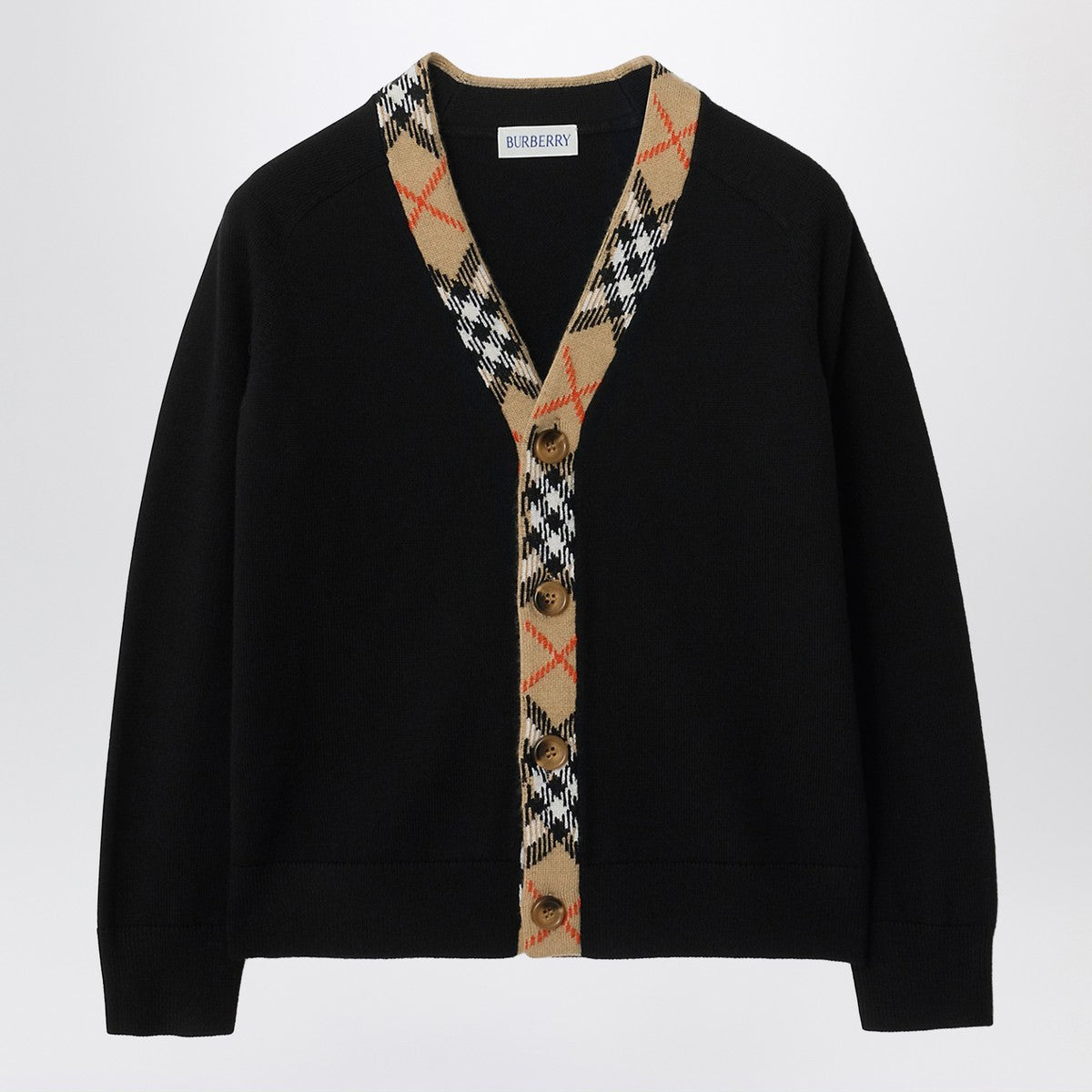 Burberry Black cardigan with Check motif trims Burberry 